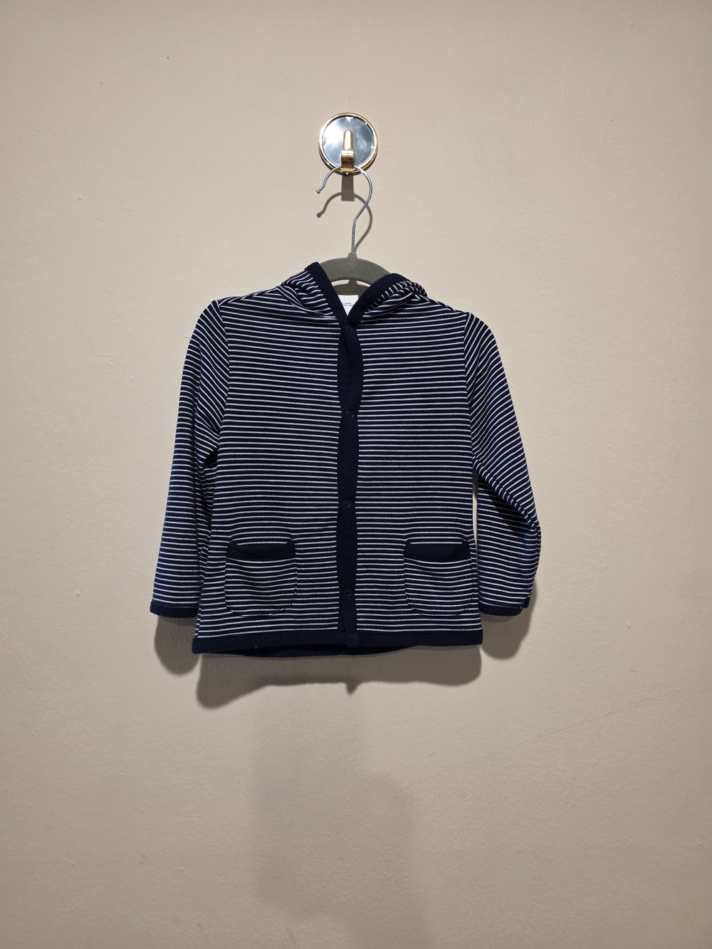 Old Navy Striped Navy & White Hooded Baby Jacket 18-24 Months